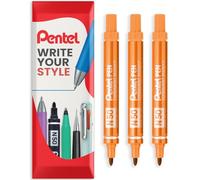 Pentel N50 Fine Permanent Marker - 4.3mm Bullet Tip - Multi Surface Use - Cardboard, Metal, Wood, Plastic & Glass Marker Pens - In Envelope Gift Packaging - Pack of 3 (Orange)