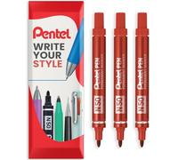 Pentel N50 Fine Permanent Marker - 4.3mm Bullet Tip - Multi Surface Use - Cardboard, Metal, Wood, Plastic & Glass Marker Pens - In Envelope Gift Packaging - Pack of 3 (Red)
