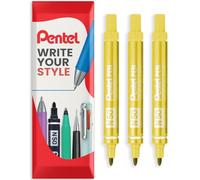 Pentel N50 Fine Permanent Marker - 4.3mm Bullet Tip - Multi Surface Use - Cardboard, Metal, Wood, Plastic & Glass Marker Pens - In Envelope Gift Packaging - Pack of 3 (Yellow)
