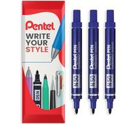Pentel N50 Fine Permanent Marker - 4.3mm Bullet Tip - Multi Surface Use - Cardboard, Metal, Wood, Plastic & Glass Marker Pens - In Envelope Gift Packaging - Pack of 3 (Blue)