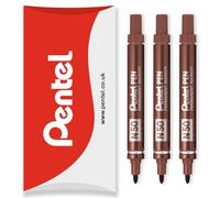 Pentel N50 Fine Permanent Marker - 4.3mm Bullet Tip - Multi Surface Use - Cardboard, Metal, Wood, Plastic & Glass Marker Pens - In Pillow Packaging - Pack of 3 (Brown)