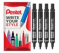 Pentel N50 Fine Permanent Marker Pen - 4.3mm Bullet Tip - Multi Surface Use - Cardboard, Metal, Wood, Plastic & Glass Marker Pens - In Envelope Gift Packaging - Black Ink (Pack of 4)