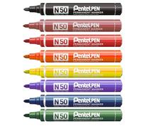 Pentel N50 Permanent Marker Pen - Bullet Nib - 1 of Each Colour - Pack of 8