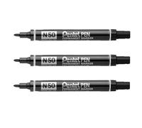 Pentel N50 Permanent Marker Pen - Bullet Nib - Black Ink - Pack of 3