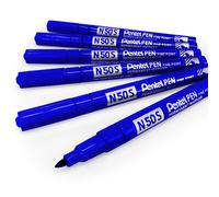 Pentel N50S Fine Permanent Marker - 3.18mm Bullet Tip - Pack of 6 - Blue