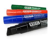 Pentel N50XL Extra Large Broad Permanent Marker - Chisel Tip - Pack of 4-1 of Each Colour