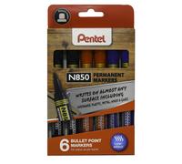 Pentel N850 Permanent Marker Bullet Tip Assorted Pack of 6