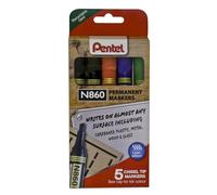 Pentel N860 Permanent Marker Chisel Tip Pack of 5 Assorted