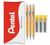 Pentel P200 Series Automatic Mechanical Pencils - HB Lead - 3 x Pencils + 3 Tubes of Refill Leads - In Envelope Gift Packaging (P209 (0.9mm))