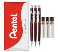 Pentel P200 Series Automatic Mechanical Pencils - HB Lead - 3 x Pencils + 3 Tubes of Refill Leads - In Pillow Packaging (P203 (0.3mm))