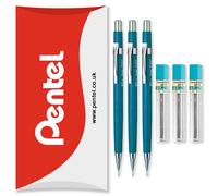 Pentel P200 Series Automatic Mechanical Pencils - HB Lead - 3 x Pencils + 3 Tubes of Refill Leads - In Pillow Packaging (P207 (0.7mm))
