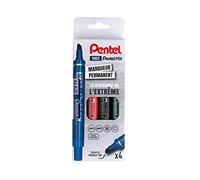 Pentel Pen Permanent Marker Chisel Tip Black Pochette de 4 Black/Blue/Red/Green