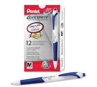 Pentel Pens, GlideWrite Ballpoint Pen with TechniFLO Ink - Bulk Pack of 12 BLUE Ink Pens 1.0mm with Retractable Barrel Design - Easy Grip & Smooth Writing, Metal Tip, Medium point pen.