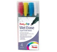 Pentel Wet Erase Chalk Marker Medium Tip - Assorted Colours (Pack of 4 - Yellow, Red, Blue, White)