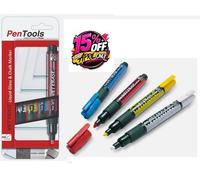 PenTools by Pentel SMW26 glass markers, for temporary markings, wet wiping of smooth surfaces, wedge-shaped tip (1.5-4.0 mm line), 4 pieces - assorted colors