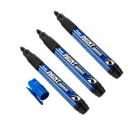 Pentel Blue Permanent Paint Marker Pen Colour Paint Pens Metal Plastic Stone Wood Mirrors 4mm Bullet Nib Tip 2.5mm - 2.9mm Line Width Cellulose Based Opaque Pigment Ink MMP20-CO (Pack Of 3)