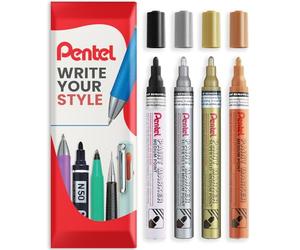 Pentel Permanent Pigment Ink Paint Marker Pens - MMP10 - Contained in Envelope Gift Packaging (Metallic Wallet of 4)