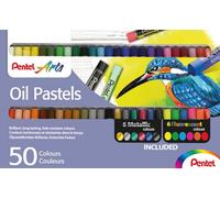 Pentel PHN Oil Pastels - 50 Colours Including Metallic and Neon (Pack of 50 - Assorted Colours)