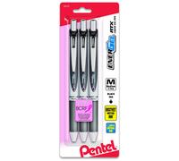 Pentel Pink BCA Ribbon Pentel EnerGel Deluxe RTX Retractable Liquid Gel Pen 0.7mm Medium Line Metal Tip Silver Barrel Black Ink 3 Pack (BL77ABP3