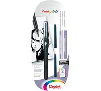 Pentel Pocket Brush Pen Brush Pigment Refillable Black Ink 1 pinceau + 2 recharges black