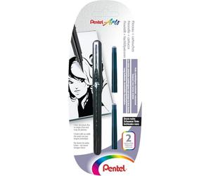 Pentel Pocket Brush Pen Brush Pigment Refillable Black Ink 1 pinceau + 2 recharges black