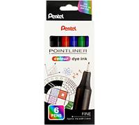 Pentel Pointliner Colour Fineliner Pen Needlepoint Multicolour Pack of 6