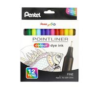Pentel Pointliner Colour S40 Fineliner - Dye Ink 0.4 mm (12 x Set of 12 - Assorted Colours)