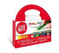 Pentel PTS Starter Kit Fabric Crayons 15pcs and Permanent Gel Roller for Fabrics