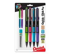 Pentel Quick Click Pop Mechanical Pencil, (0.7mm) Medium 2B Lead, with 2B Lead and (2) Eraser Refills, 4-PK (PD217ALEBP4)