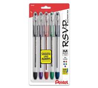 Pentel R.S.V.P. Ballpoint Pen, Medium Line, Assorted Ink, 5 Pack (BK91BP5M)