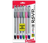 Pentel R.S.V.P. Ballpoint Pen Medium Line Assorted Ink 6 Pack (BK91BP6M)
