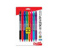 Pentel R.S.V.P. RT Colors New Retractable Ballpoint Pen Medium Line Assorted Ink Colors Pack of 8 (BK93CRBP8M)