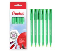 Pentel R50-D-6 Liquid Ink Rollerball Pen, 0.8mm Nib, Green Ink, 77% Recycled, Pack of 6