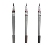 Pentel Refillable Colour Pigment Brush Pen - Grey Barrel - Black, Grey, Sepia - Pack of 3