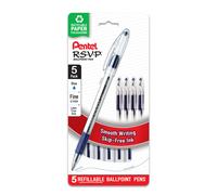 Pentel RSVP Ballpoint Pen Fine Line (0.7mm) Blue Ink Pack of 5 (BK90BP5C)