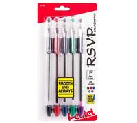 Pentel RSVP Ballpoint Pen Fine Line 07mm Assorted Ink Clear Barrel 5 Pack BK90BP5M