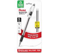 Pentel Rsvp Fine Point Ballpoint Pens 0.7mm - Pack of 5 Rsvp Pens with 2 Refills