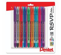 Pentel Rsvp Medium Point Pen, 1.0 mm - Pack of 16 Assorted Ink Color Rsvp Pens with Latex-Free Rubber Grip for Comfortable Writing