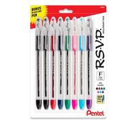 Pentel RSVP Original Ballpoint Pen, (0.7mm) Fine Line, Assorted Ink Colors, Clear Barrel, 8 Pack with Bonus Black Ink Pen