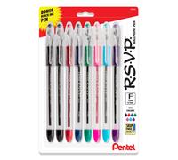 Pentel RSVP Original Ballpoint Pen, (0.7mm) Fine Line, Assorted Ink Colors, Clear Barrel, 8 Pack with Bonus Black Ink Pen