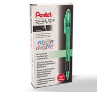 Pentel RSVP Razzle-Dazzle Ballpoint Pen (1.0mm) Medium Line Green Barrel Black Ink Box of 12 (BK91RDD-A)