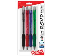 Pentel RSVP Super RT Ballpoint Pen, (0.7mm) Fine Line, Assorted Ink (ABCD), 4-pk - BX477BP4M
