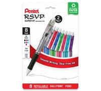 Pentel RSVP Super RT Ballpoint Pen (0.7mm) Medium Line Assorted Ink Colors 8 Pack with Bonus Black Ink Pen