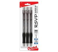 Pentel RSVP Super RT Ballpoint Pen, (1.0mm) Medium Line, Black Ink, 3-Pk - BX480BP3A