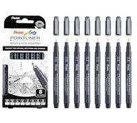 Pentel S20P Pointliner Pigment Liner Technical Drawing Fineliner Pen S20P - 0.03mm, 0.05, 0.1, 0.2, 0.3, 0.4, 0.5 & 0.8mm - Black Ink (Pack of 8)