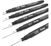 Pentel S20P Pointliner Pigment Liner Technical Drawing Fineliner Pens - 1 of Each Grade - Black Ink - Pack of 5