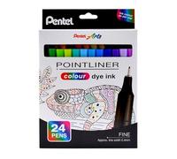 Pentel S40 Pointliner, Fine Writing Pen with Colour Dye Ink, 0.4mm Line, Assorted Colours (Wallet of 24)