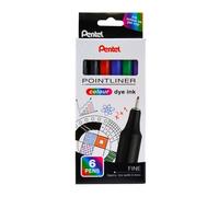 Pentel S40 Pointliner, Fine Writing Pen with Colour Dye Ink, 0.4mm Line, Assorted Colours (Wallet of 6)