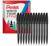 Pentel S520 Original Sign Pen Fibre Tip Marker Fineliner Pens - 2mm Nib, 1mm Line - In Envelope Gift Packaging (Black Pack of 12)
