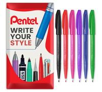Pentel S520 Original Sign Pen Fibre Tip Marker Fineliner Pens - 2mm Nib, 1mm Line - In Envelope Gift Packaging (Assorted Pack of 6)